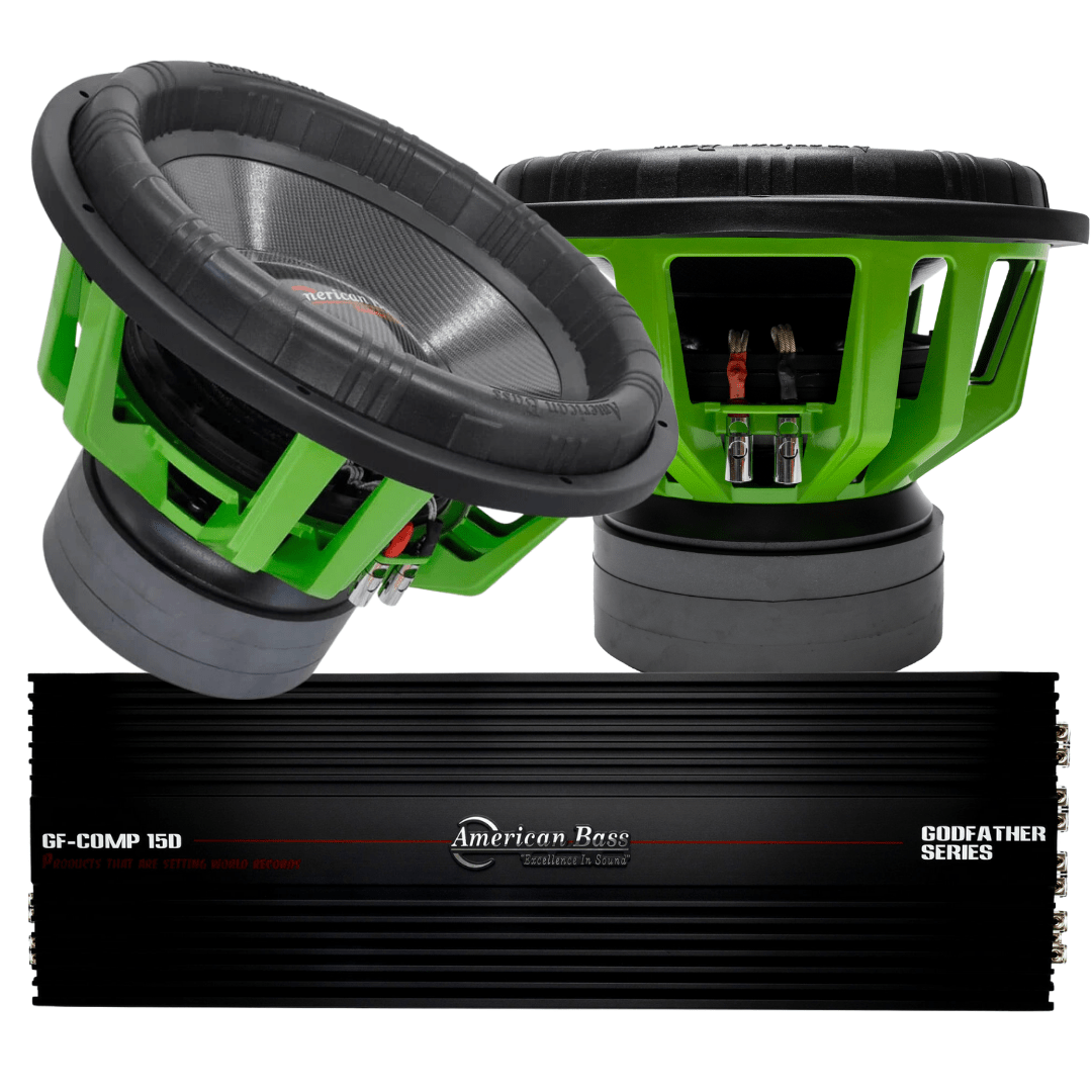 American Bass Power Pack: 2 Godzilla 15 Subwoofers + Godfather Comp 11D Amplifier