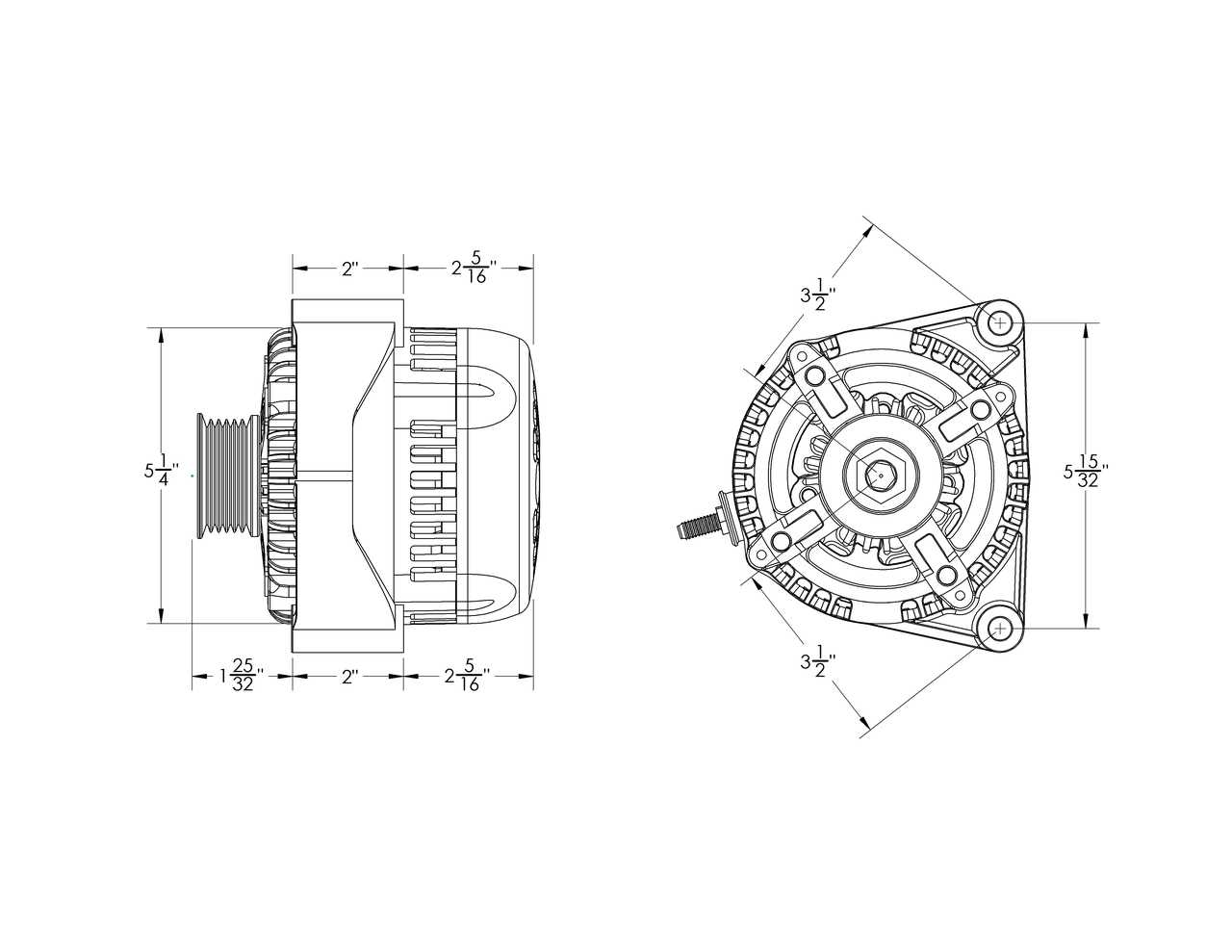 170-amp high output racing alternator for GM truck LS brackets - REAR OUTPUT