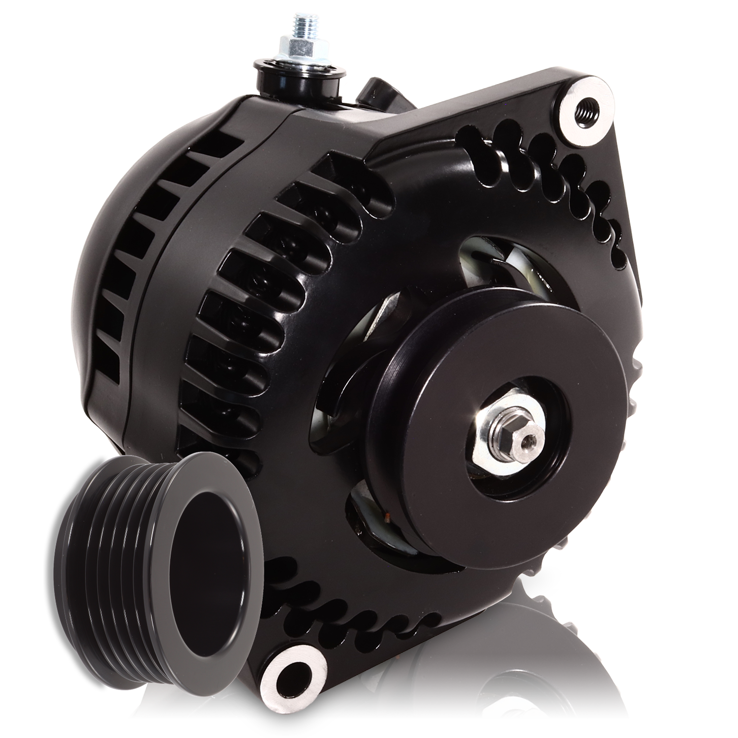 170 amp racing alternator for 1963-1985 GM -  BLACK (includes 2 pulleys)