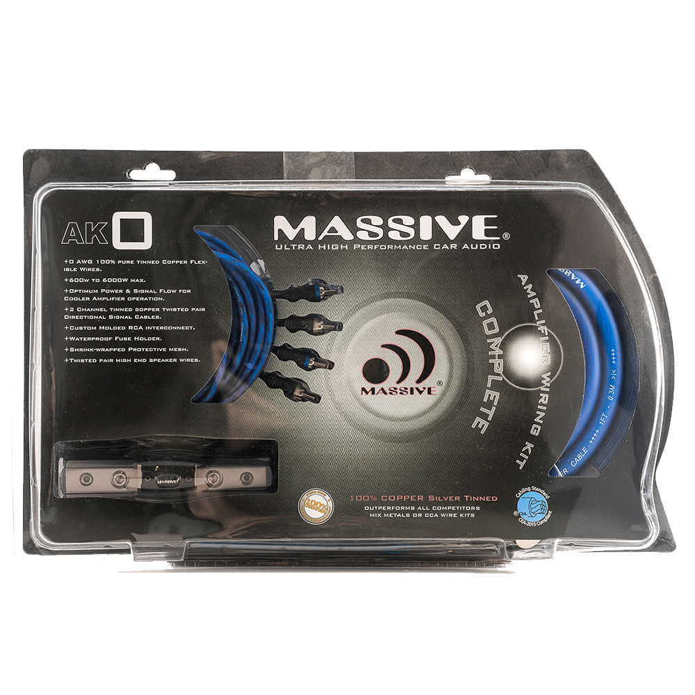 AK0 - 0 AWG FULL WIRE KIT SILVER TINNED 100% O2 FREE PURE TWISTED COPPER by Massive Audio®