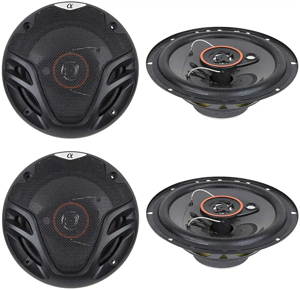 Alphasonik AS26 6.5 inch 3-Way Car Audio Full Range Coaxial Speakers with Grills (2 Pairs)