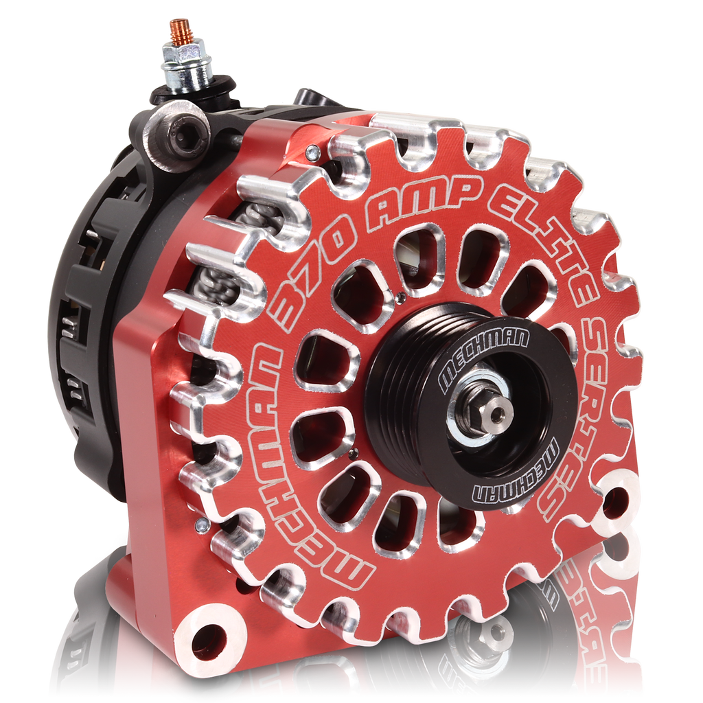 370A Billet large case hairpin alternator for 2001-2007 GM truck 6.6l Diesel - side output stud- RED