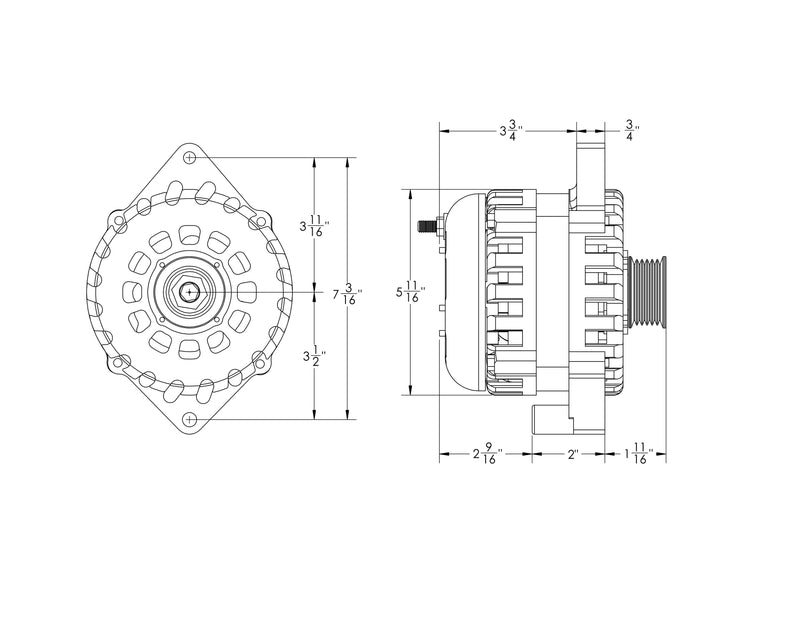 E Series Billet 250A alt - Fits 6/12 CS144 - Machined finish