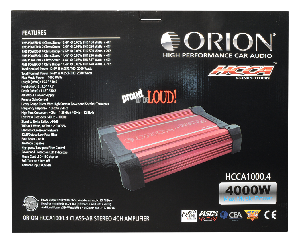 ORION HCCA1000.4 HCCA Series 1000W RMS 4-Channel Class-AB Amplifier