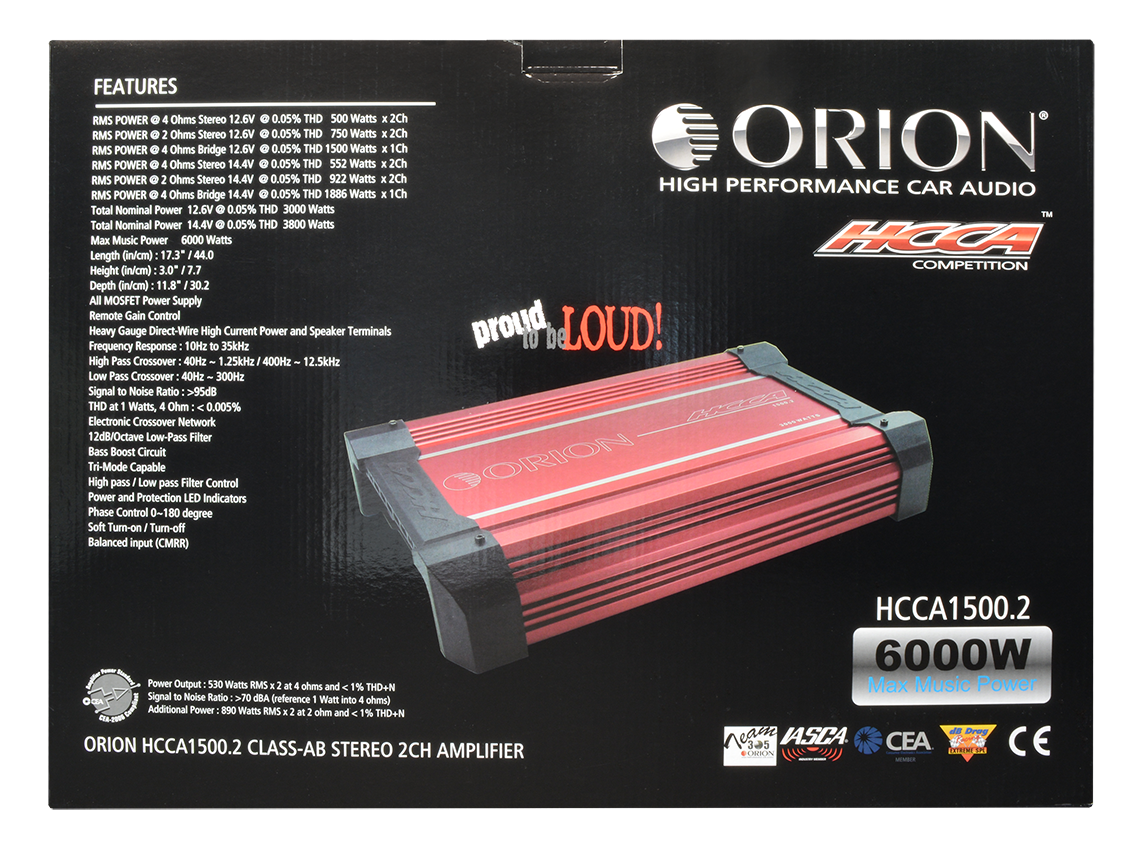 ORION HCCA1500.2 HCCA Series 1500W RMS 2-Channel Class-AB Amplifier