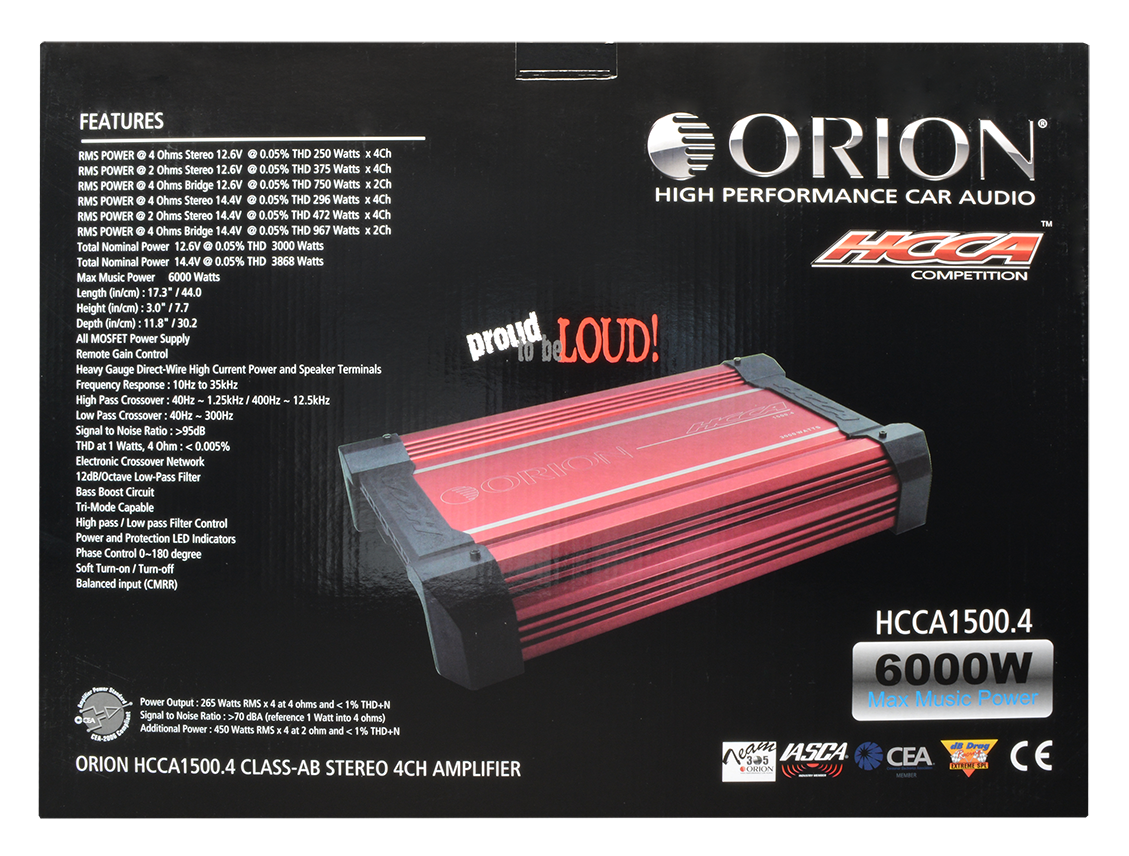 ORION HCCA1500.4 HCCA Series 1500W RMS 4-Channel Class-AB Amplifier