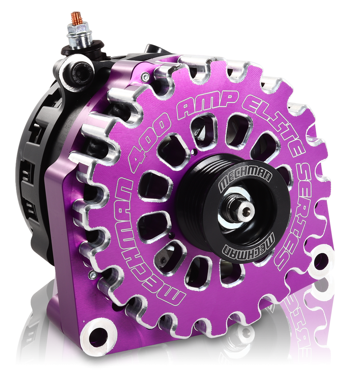 High Output 400A large case BILLET alternator for 2001-2007 GM truck 6.6l Diesel - side output stud - PURPLE