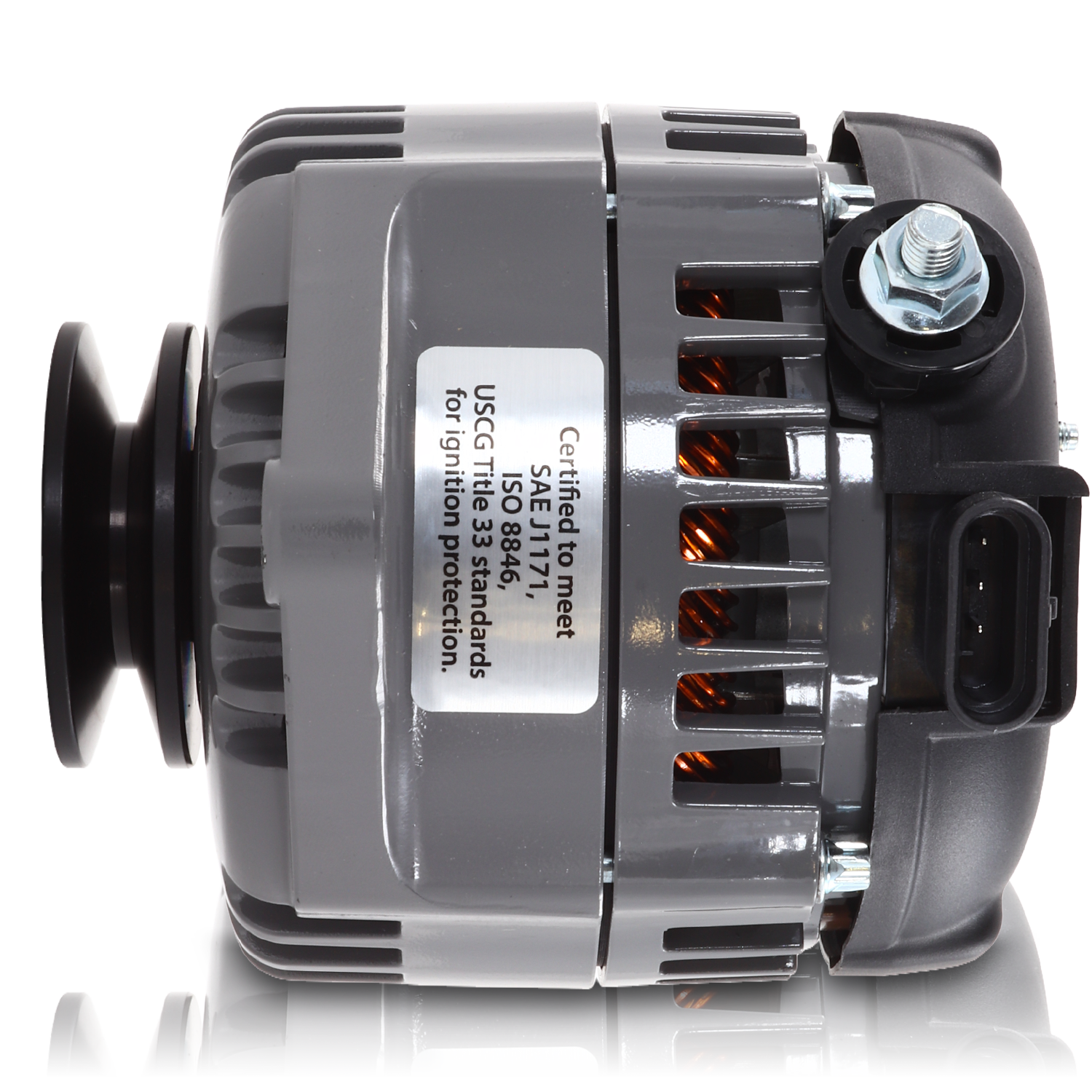 Marine 170 amp high output alternator for Ski / Wake Board Boats with 12SI 6.61 inch bolt pattern - V-Belt Pulley