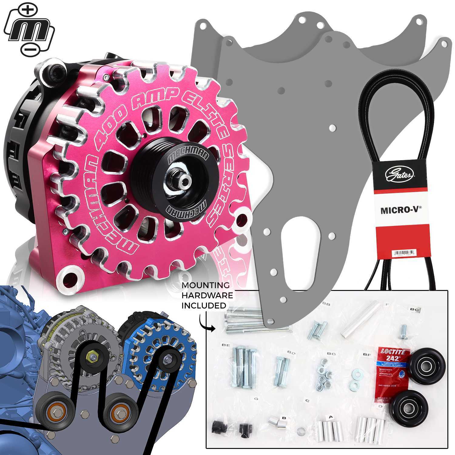 Mechman 400 Amp Pink Dual Alternator Kit for 1999 - 2013 GM Trucks