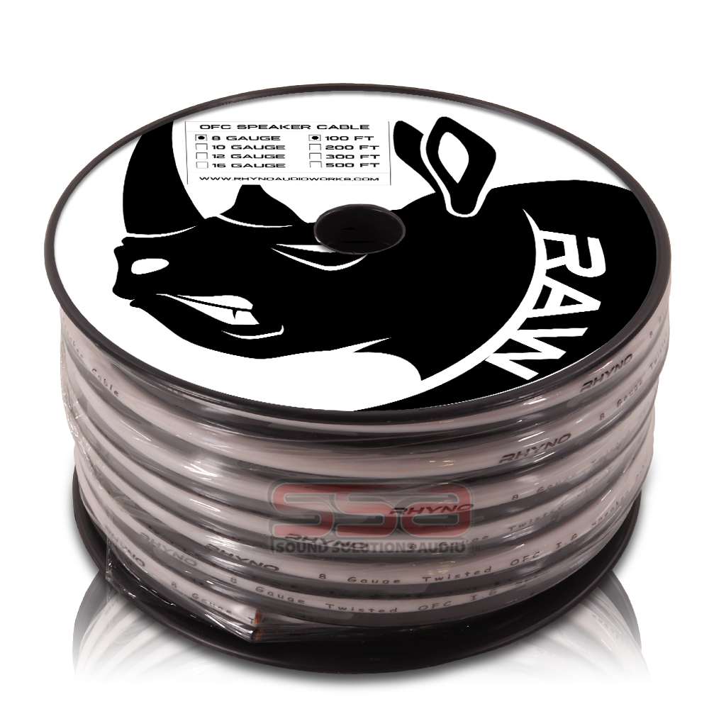 RHYNO 8 AWG Speaker Wire Twisted OFC 100ft Spool