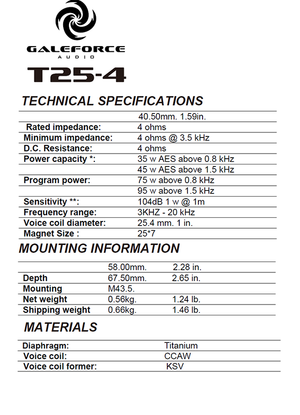T25 Super Tweeter - 8 Ohm