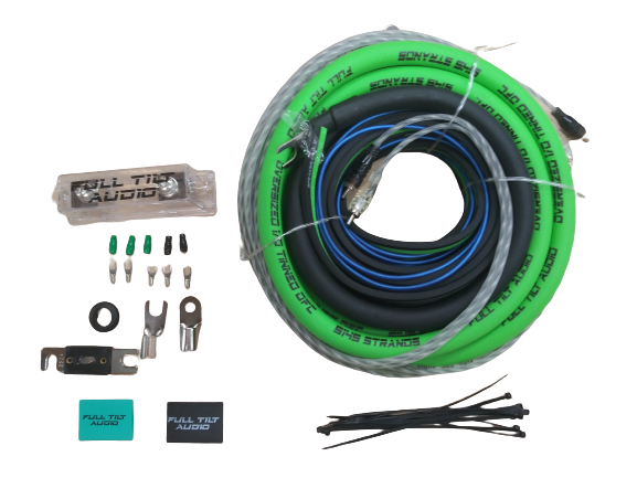 Full Tilt 1/0 Gauge Lime/Black Amp Kit -  OFC Oxygen Free Copper Wire