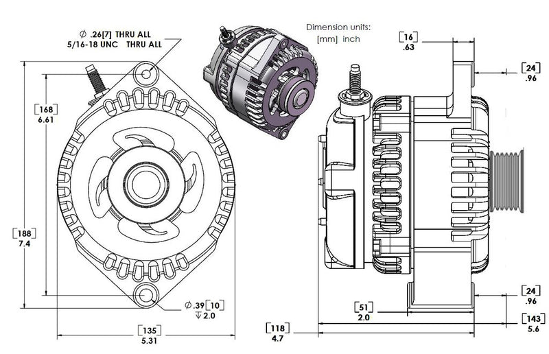 320 amp racing alternator  - Polished