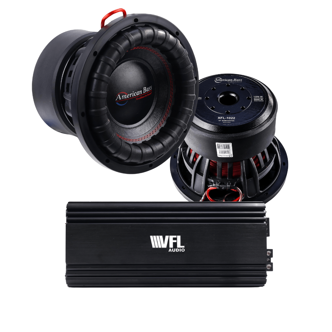 American Bass Power Pack: 2 XFL 10” Subwoofers + VFL Stealth 5500.1D Amplifier Bundle