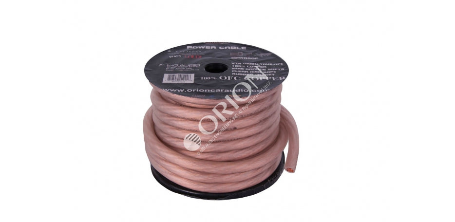 ORION XTR NTENSE WIRE SPOOL 100% OFC COPPER 0 GAUGE 50 FEET CLEAR SOFT RUBBER JACKET