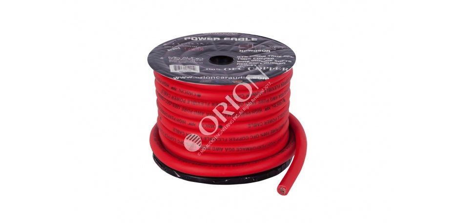 ORION XTR NTENSE WIRE SPOOL 100% OFC COPPER 0 GAUGE 50 FEET RED SOFT RUBBER JACKET